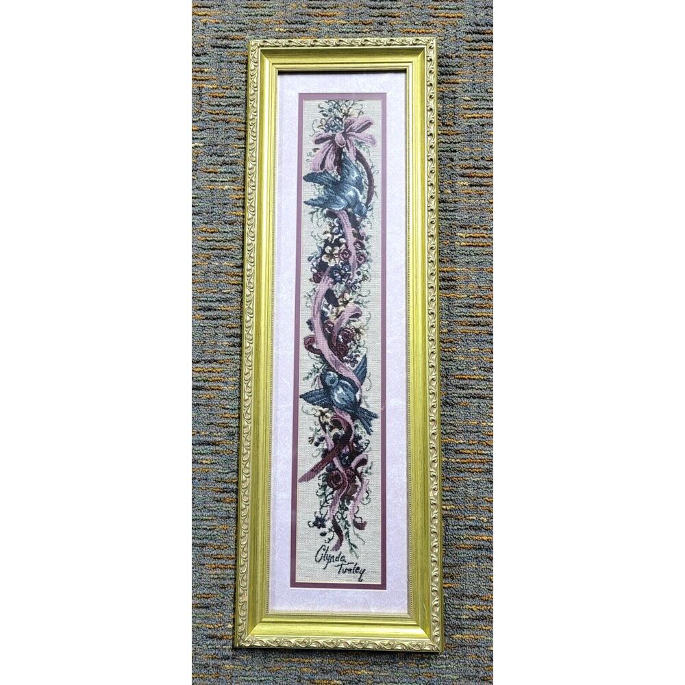 Lovely Glynda Turley Framed Birds & Bows Wall Art Tapestry Pink Double Mat 26.5"